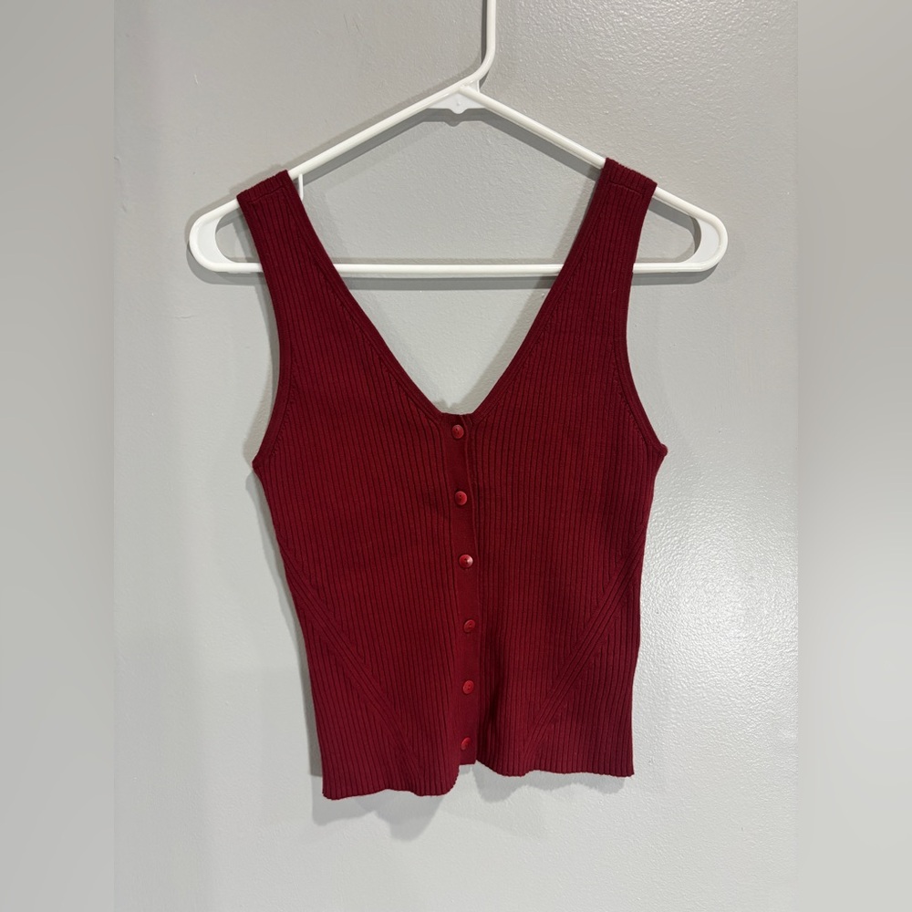 Madewell The Signature Knit Button-Front Sweater Tank Garnet Small Basic Solid - Picture 7 of 8